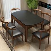 火烧石餐桌椅组合现代简约可伸缩圆台吃饭桌子实木餐桌家用小户型