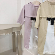 80-150纯纯的日系 女童夏季后背设计感拼接个性短袖连衣裙T裙 潮