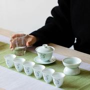 影青茶具盖碗茶杯陶瓷，家用简约中式礼盒，套装功夫茶具整套