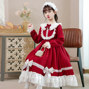 洛丽塔公主裙女童春秋中大童小红帽演出服装儿童红色萝莉塔连衣裙