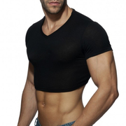 肌肉健身男士休闲运动短袖t恤弹力v领透气紧身衣