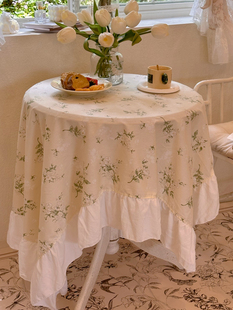 韩式田园风荷叶边桌布，纯棉印花碎花棉麻，茶几布艺法式复古盖巾布