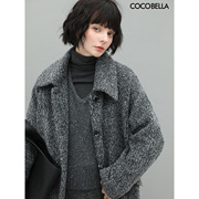 COCOBELLA格雷系花灰色保暖加厚毛呢外套女冬长款毛绒大衣WL907