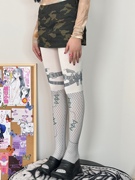 bon手蕾丝吊带印花天鹅绒，丝袜虚拟次元个性，朋克风甜酷连裤袜女