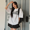 韩国女装LAG2024早春时尚百搭宽松字母印花圆领短袖中长款T恤