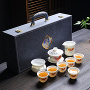 羊脂玉白瓷功夫盖碗陶瓷茶具套装会客泡茶器客厅家用广告LOGO