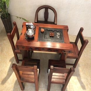 定制老船木茶桌现代中式功夫茶台实木家具小型阳台简约茶几茶桌椅