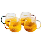 玻璃锤纹杯彩把茶杯家用喝水杯子玻璃杯果汁咖啡杯双个装