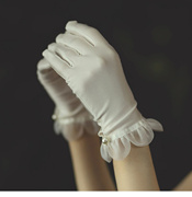 赫本风婚纱手套，复古白色短款缎面网纱花边新娘，结婚礼服晚宴配