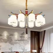 全铜新中式吊灯客厅灯中国风实木餐厅灯具仿古玻璃封口罩禅意大气