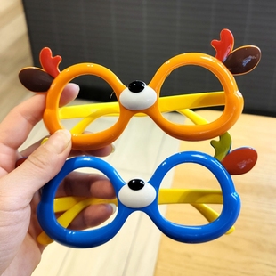 宝宝眼镜框可爱鹿角儿童硅胶，玩具无镜片眼镜，超萌男童女童装饰镜框