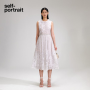 self-portrait 春夏象牙白花朵闪片轻婚纱华丽派对连衣裙长裙