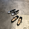 鞋子女2023年韩版时尚百搭方头，一字搭扣玛丽珍单鞋平底鞋银色