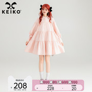 keiko甜系樱花粉色连衣裙，2024春夏蕾丝花边压花，a字初恋娃娃裙子