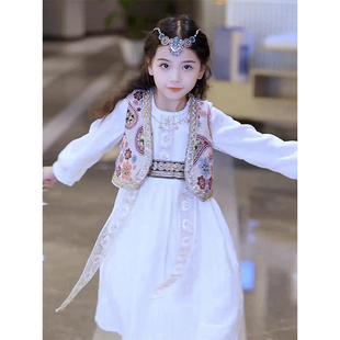 女童中国风连衣裙套装2024刺绣马甲女孩民族风春季裙子两件套