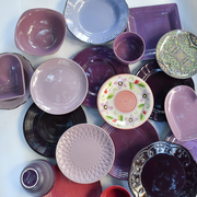 紫色系陶瓷彩色盘子餐具，菜盘平盘粥碗汤碗，家用北欧西餐盘瑕疵品