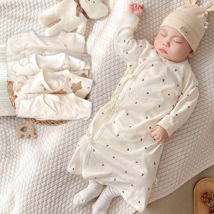 春秋宝宝衣服纯棉连体衣新生儿，护肚睡袋初生儿四季包被长袖0-3岁