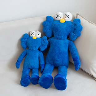 芝麻街公仔抱枕毛绒玩具蓝色kaws玩偶床上睡觉抱娃娃沙发装饰摆件