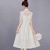 新中式米白色雪纺绣花盘扣开衫吊带连衣裙女夏季法式气质优雅套装