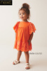 英国next女童橙镂空刺绣，宽松连衣裙洋装全棉裙子462-849