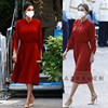 高端定制西班牙王妃同款正红色立领衬衫真丝，连衣裙女修身大摆过膝