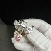 欧美复古外贸原单水滴锆钻戒指优雅指环锆石超闪粉色甜美小清新