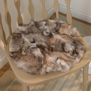 本色狐狸毛坐垫(毛坐垫)圆形垫梳妆凳圆垫带绑带皮草冬季保暖餐椅垫