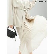 cocobella设计感拼接缎面百褶裙飘逸压褶不对称半身长裙hs535