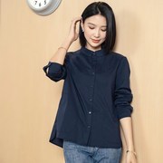 yun韫2023秋女装圆领长袖，纯色单排扣女衬衫，韩版显瘦上衣2918