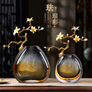 新中式珐琅彩琉璃轻奢装饰花瓶摆件高档乔迁客厅高端家居饰品