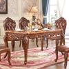 欧式餐桌大理石方桌全实木雕花桌子仿古做旧描金银餐桌椅组合定制