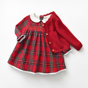婴儿连衣裙秋冬英伦风格子裙套装0-3岁小香风女宝周岁女宝宝礼服