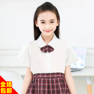 深圳市小学生礼服校服女装夏装夏季制服，表演白短袖(白短袖)衬衫升级版面料