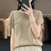 夏季薄款竹节麻短袖韩版冰丝，t恤女针织衫，时尚上衣设计感小众外穿