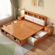 日式全实木收纳床约卧室家具，1米8床双人软床，高箱体(高箱体)储物床