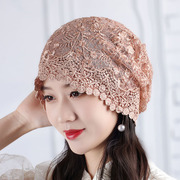 洋气镂空头巾帽女士春夏精致蕾丝帽子透气轻薄遮白发堆堆帽包头帽