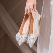秀恋歌法式新娘，婚鞋婚纱孕妇2022年蝴蝶结，高跟鞋低跟礼服鞋女