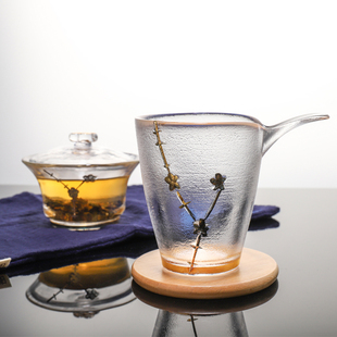 公道杯中式竹节纹锤纹玻璃杯公道，杯功夫茶具茶杯主人杯分茶器