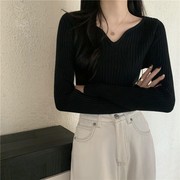低领黑色打底衫女春装，2024内搭时尚时髦洋气，毛衣独特针织上衣