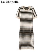 拉夏贝尔/La Chapelle针织短袖连衣裙女夏显瘦条纹中长背心裙