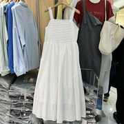 韩系温柔风方领气质白色连衣裙女法式褶皱设计感度假吊带长裙8918