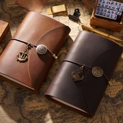 a6海盗船日记本复古创意，牛皮本子旅行笔记本文具，活页记事本翻盖款