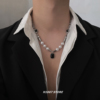 珍珠黑宝石钛钢项链，女小众设计感高级锁骨链男毛衣链2024年潮