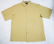 外贸纯真丝绢纺男士短袖衬衫桑蚕丝条纹上衣黄色A-92