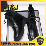 黑色马丁靴短靴女2023秋季厚底靴子中粗跟增高短筒马丁靴