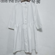 外单女士纯色白色长袖连衣裙，衬衫衬衣圆领开衫纽扣休闲上衣外套