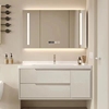 奶油风岩板陶瓷一体盆智能浴室柜组合洗漱台卫生间套装洗手盆