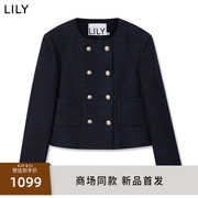 商场同款LILY2023秋女装优雅复古小香风气质双排扣短外套