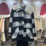 拼接羊毛线领双面，羊绒大衣2023秋冬韩版宽松中长款羊毛呢外套
