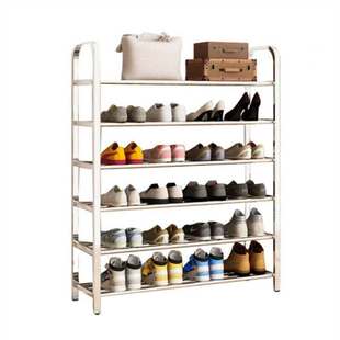 洛港加厚不锈钢长75cm六层不锈钢多层简易鞋架加厚组合收纳鞋柜